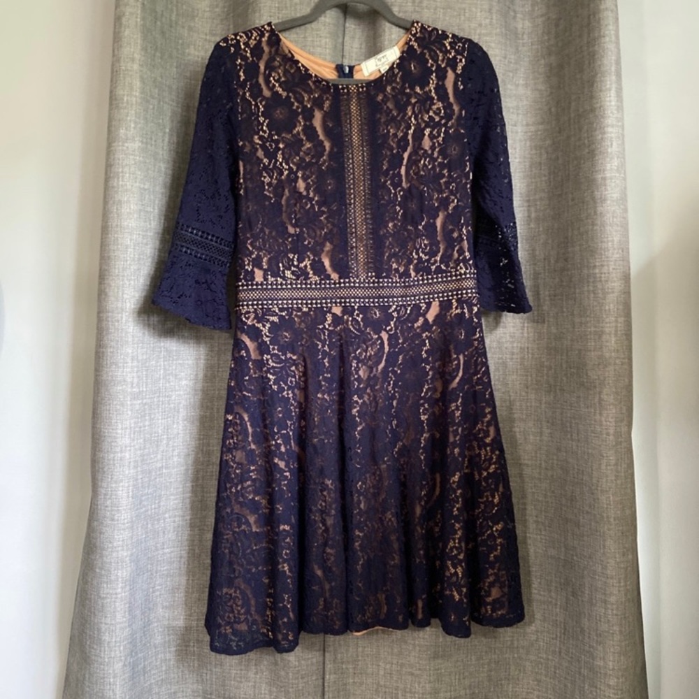 Miss May Retro Gorgeous City Navy Lace Fit & Flare Dress